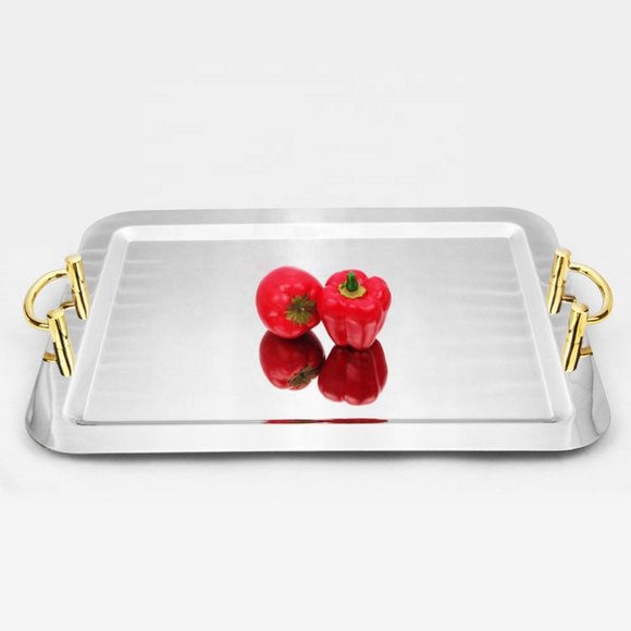 Stainless steel Tray Gold Handle Rectangular 16" x 12" - Picture 1 of 3